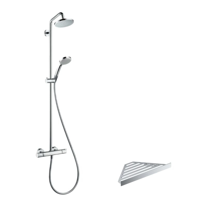 Colonne de douche thermostatique HANSGROHE Croma 160 chromé + tablette AddStoris