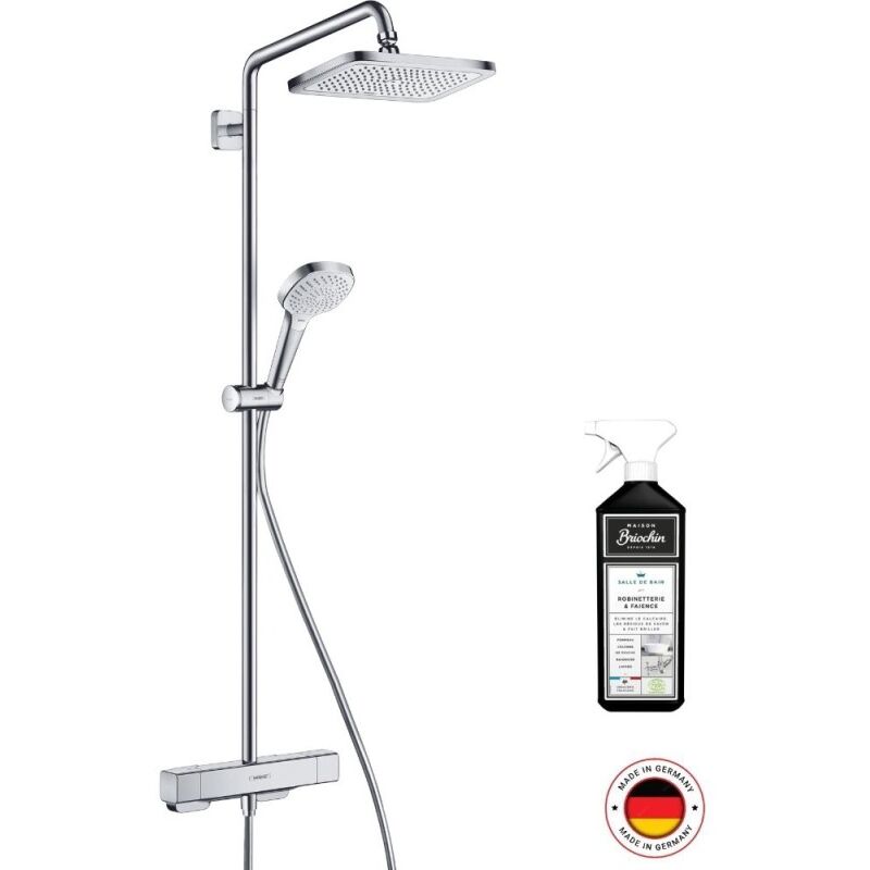 Colonne de douche thermostatique Hansgrohe Croma e 280 chromée + nettoyant Briochin