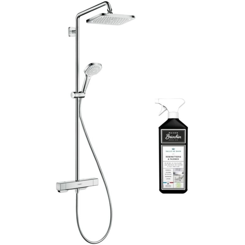 Colonne de douche thermostatique Hansgrohe Croma e 280 EcoSmart chromée + nettoyant Briochin