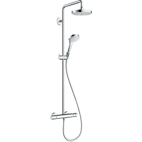 Colonne de douche thermostatique Hansgrohe Croma Select S 180 – Douche de tête orientable 180mm – 2 jets Rain et IntenseRain – Laiton blanc/chromé
