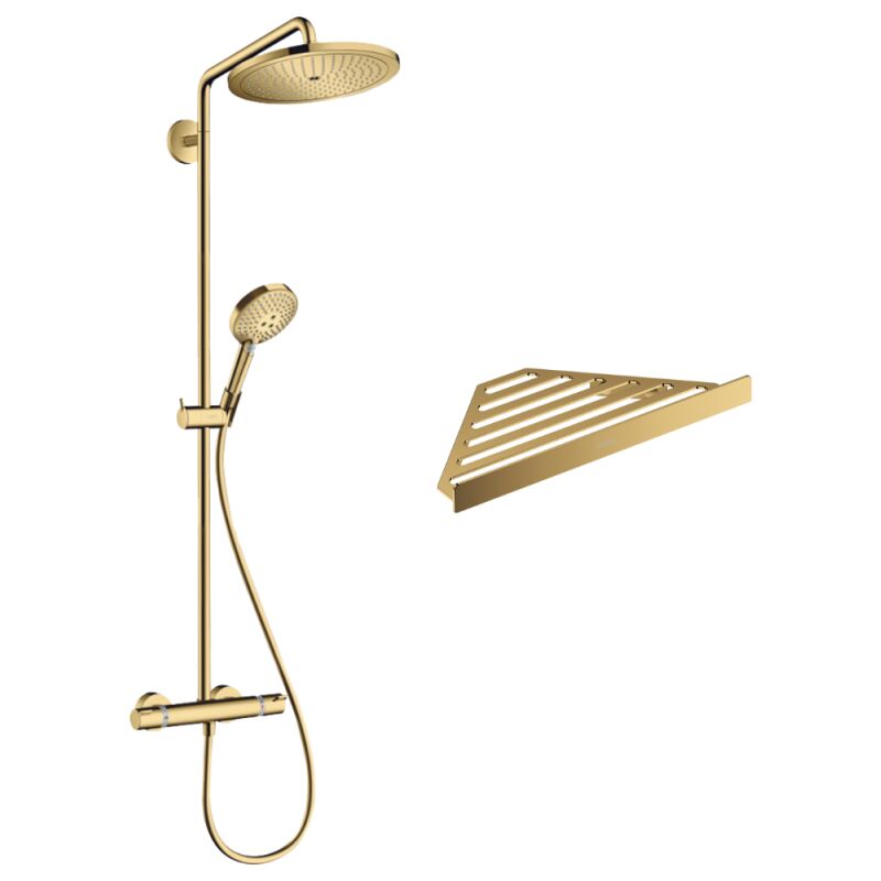 Colonne de douche thermostatique Hansgrohe Croma Select s 280 aspect doré poli + tablette AddStoris