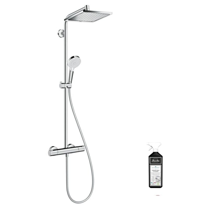Colonne de douche thermostatique Hansgrohe Crometta e 240 EcoSmart chromée + nettoyant Briochin
