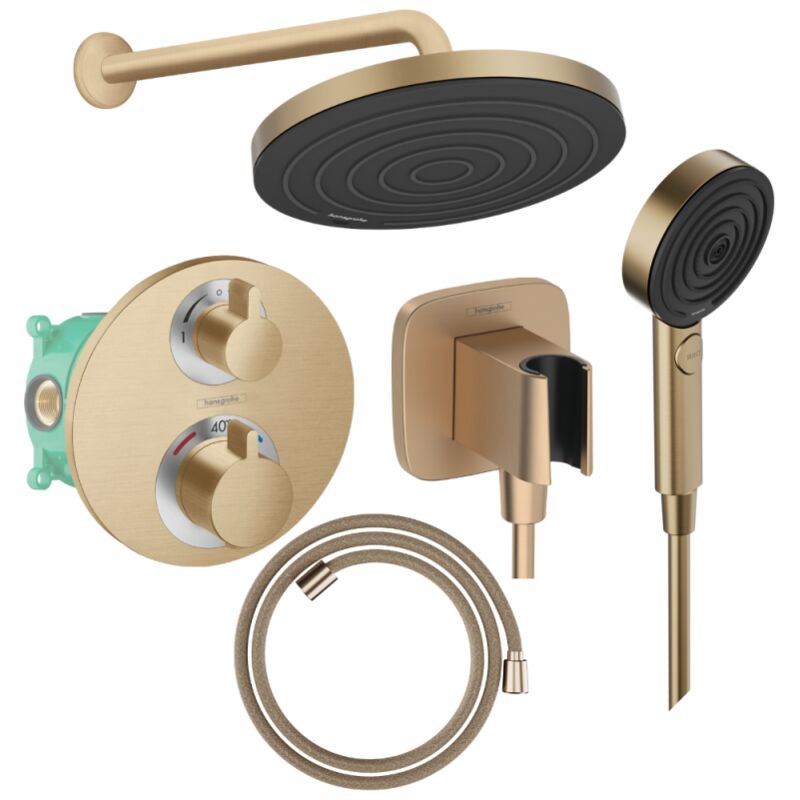 Hansgrohe - Colonne de douche thermostatique Ecostat s Douche de tête Pulsify s Flexible Designflex Douchette Pulsify bronze brossé