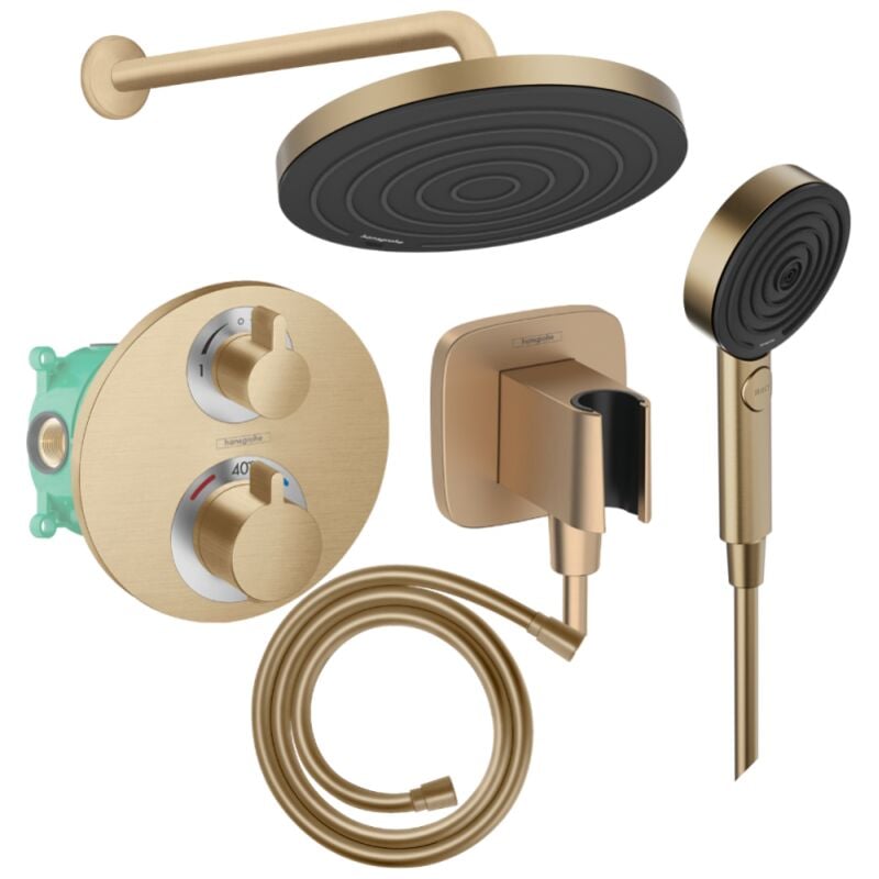 Hansgrohe - Colonne de douche thermostatique Ecostat s Douche de tête Pulsify s Flexible Isiflex Douchette Pulsify bronze brossé