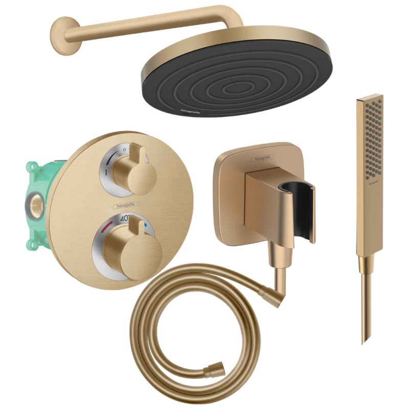 Hansgrohe - Colonne de douche thermostatique Ecostat s Douche de tête Pulsify s Flexible Isiflex Douchette Pulsify e bronze brossé