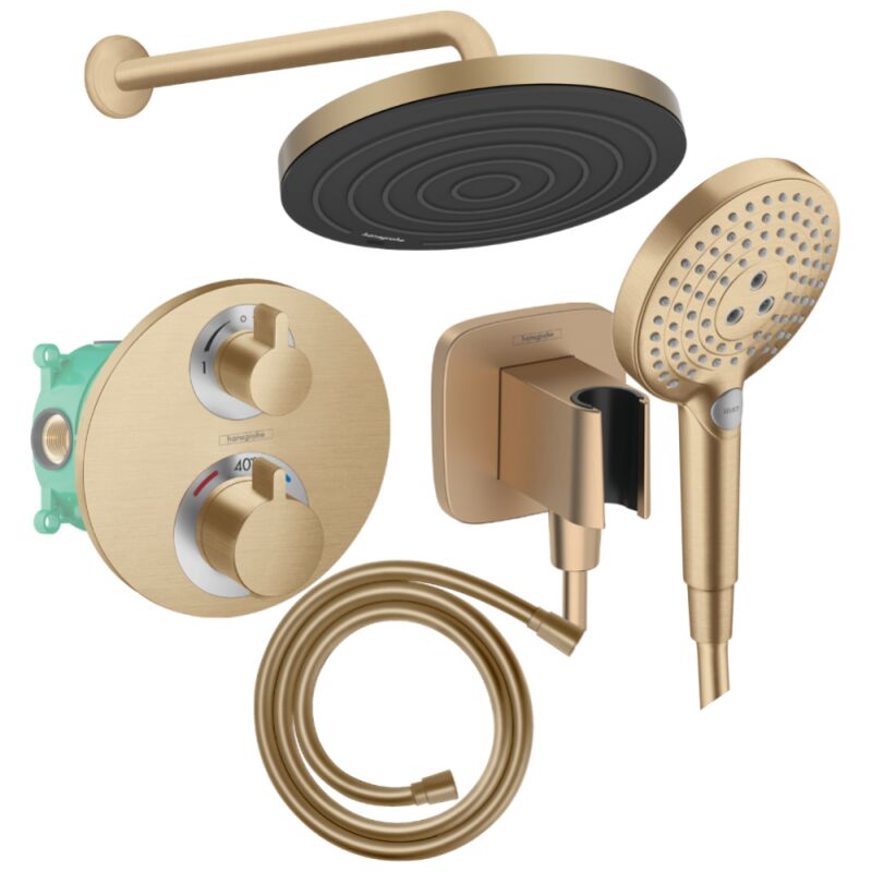 Colonne de douche thermostatique Hansgrohe Ecostat s Douche de tête Pulsify s Flexible Isiflex Douchette Raindance Select s bronze
