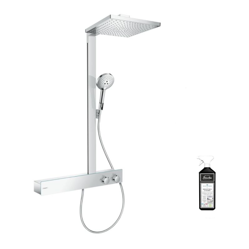 Colonne de douche thermostatique Hansgrohe Raindance e 300 avec mitigeur 60 cm chromée + nettoyant Briochin