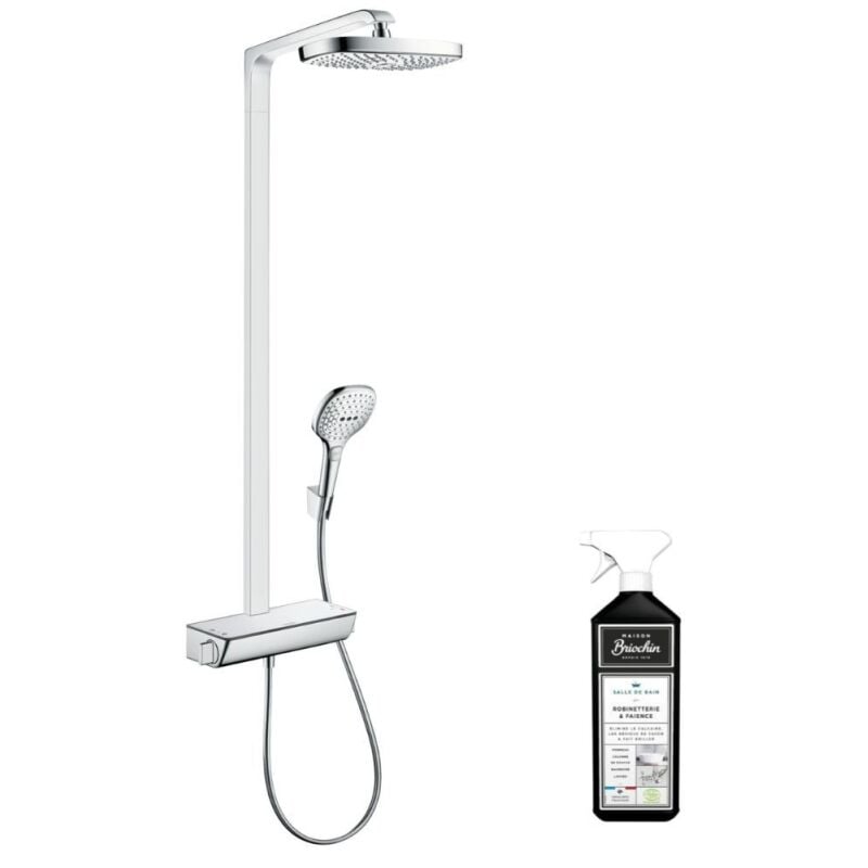 Colonne de douche thermostatique Hansgrohe Raindance Select e 3 jets chromée + nettoyant Briochin