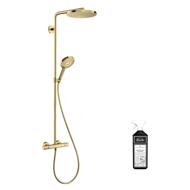 Colonne de douche thermostatique Hansgrohe Raindance Select s 240 aspect dorée poli + nettoyant Briochin