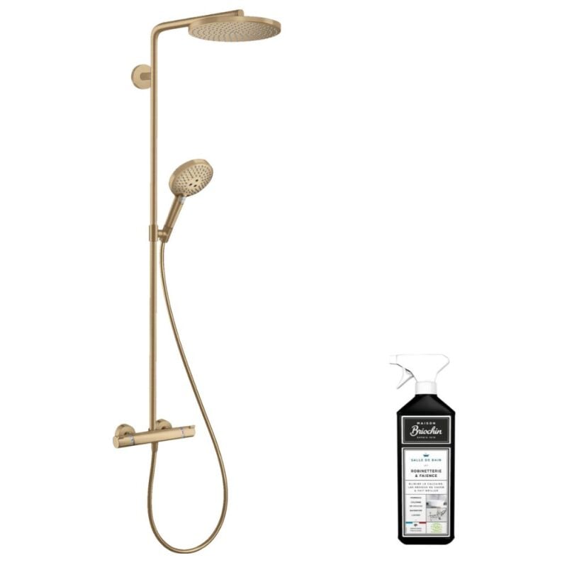 Colonne de douche thermostatique Hansgrohe Raindance Select s 240 bronze brossée + nettoyant Briochin