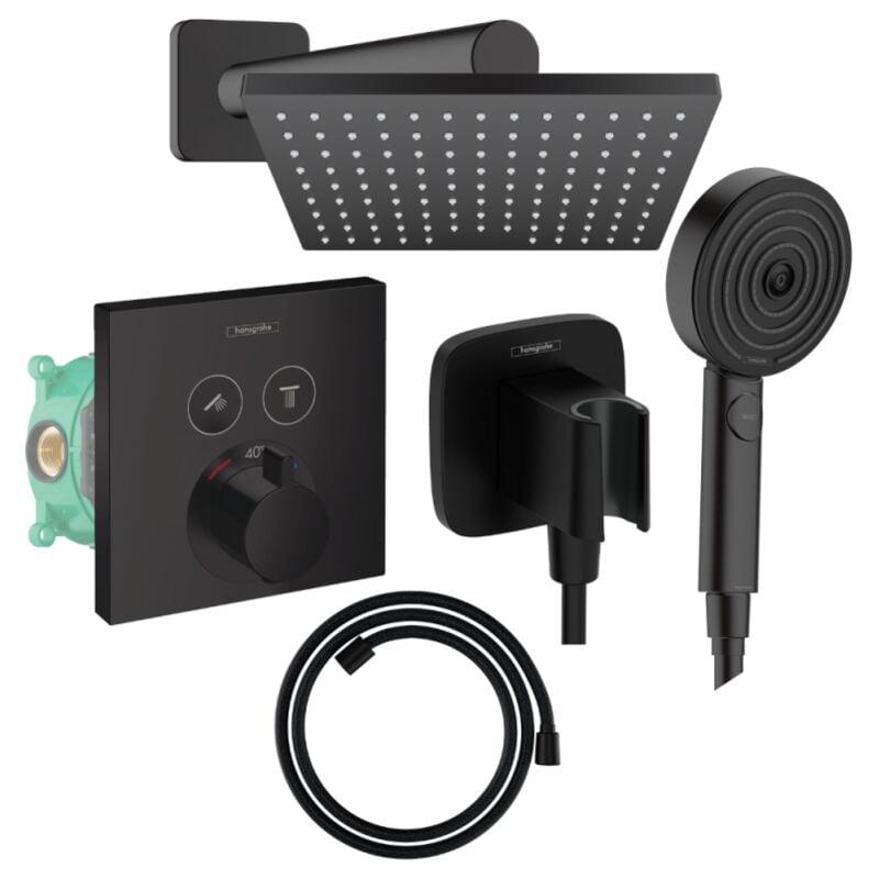 Colonne de douche thermostatique Hansgrohe ShowerSelect e Douche de tête Vernis Shape Flexible Designflex Douchette Pulsify noir