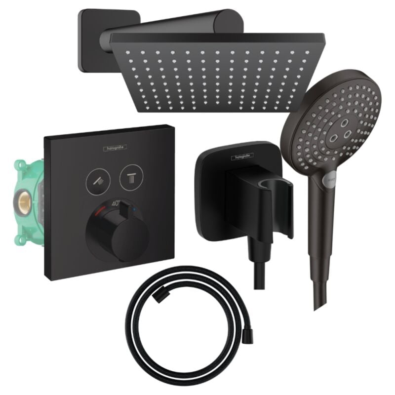 Hansgrohe - Colonne de douche thermostatique ShowerSelect e Douche de tête Vernis Shape Flexible Designflex Douchette Raindance noir