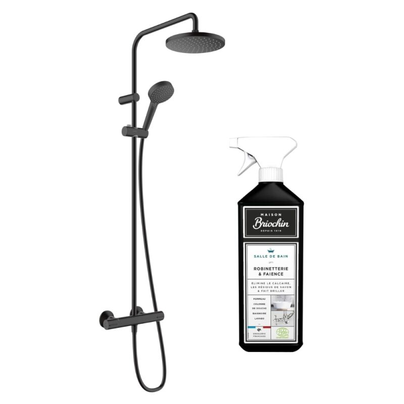 Colonne de douche thermostatique Hansgrohe Vernis Blend 2 jets noir mat + nettoyant Briochin