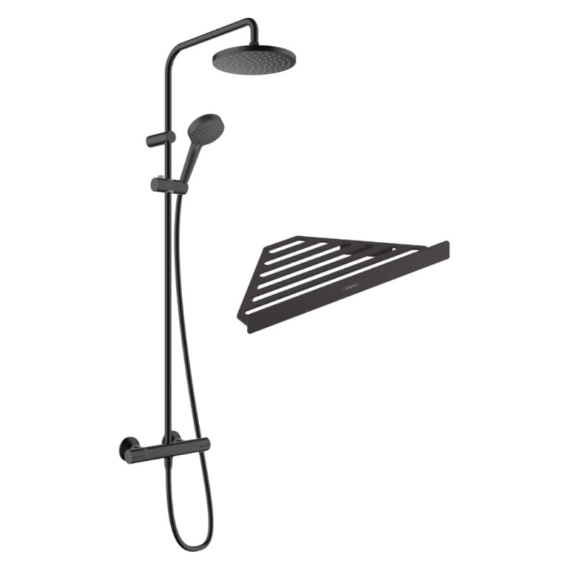 Colonne de douche thermostatique Hansgrohe Vernis Blend 200 noir mat + tablette AddStoris