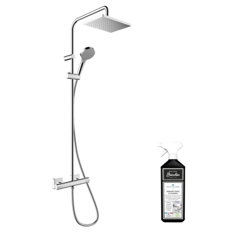 Colonne de douche thermostatique HANSGROHE Vernis Shape 230 chromée + nettoyant Briochin