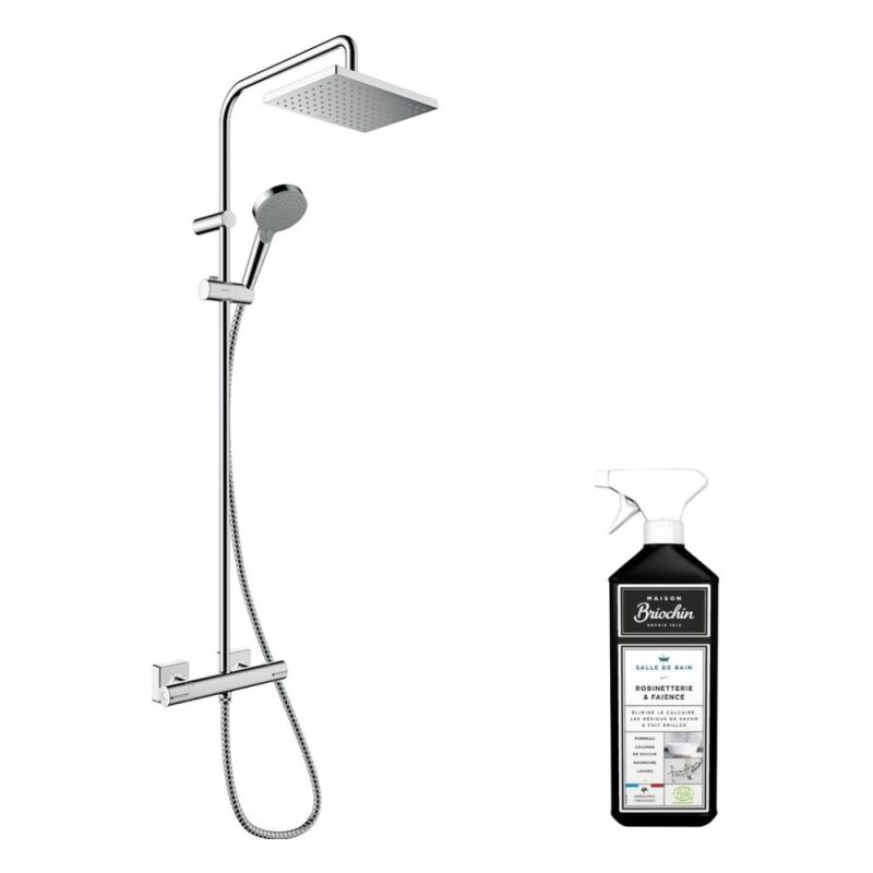 Colonne de douche thermostatique HANSGROHE Vernis Shape 230 Green Chromé + nettoyant Briochin