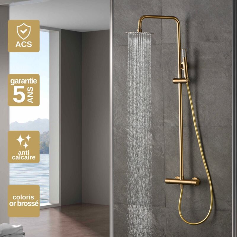 Colonne de Douche Thermostatique anti-calcaire Or Brossé imex monza BTM039/OC