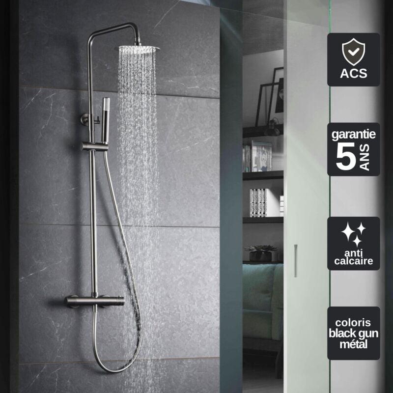 Colonne de Douche Thermostatique anti-calcaire Black Gun Métal imex monza BTM039/BGM