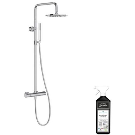 Jacob Delafon – Colonne de douche thermostatique – Pomme de tête en ABS Ø250 mm – Douchette stick chrome 1 jet – Flexible anti-torsion certifié NF