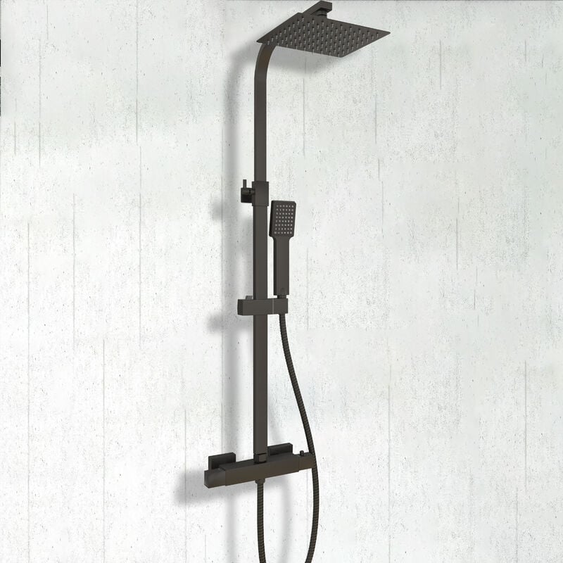 Aica Colonne de Douche Thermostatique Noire Ensemble de Douche Chromé Système de Douche robinet ensemble de douche réglable 200mm