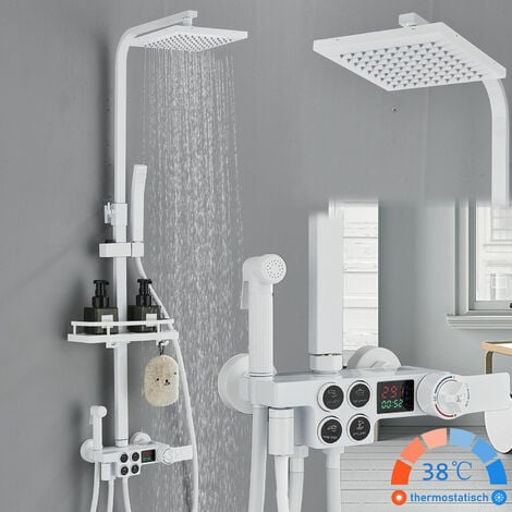 Colonne de douche thermostatique LCD blanc ensemble de douche système de douche pour ensemble de robinet de douche de salle de bain avec affichage de la température