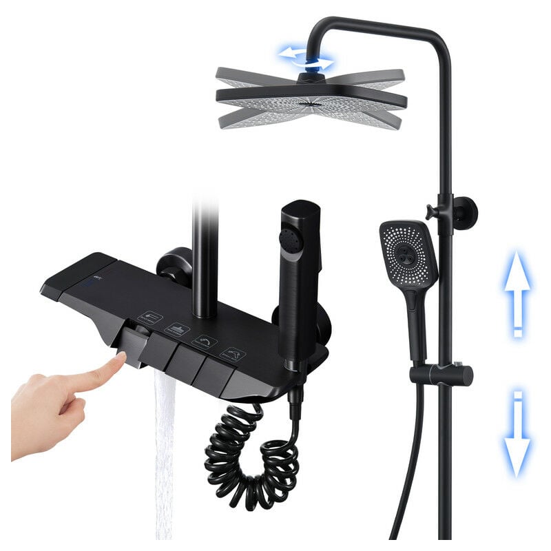 Colonne de Douche Thermostatique Mitigeur en Laiton Système de Douche avec Pommeau De Douche, Douchette, Bidet Douche, Robinet De Baignoire, Réglable