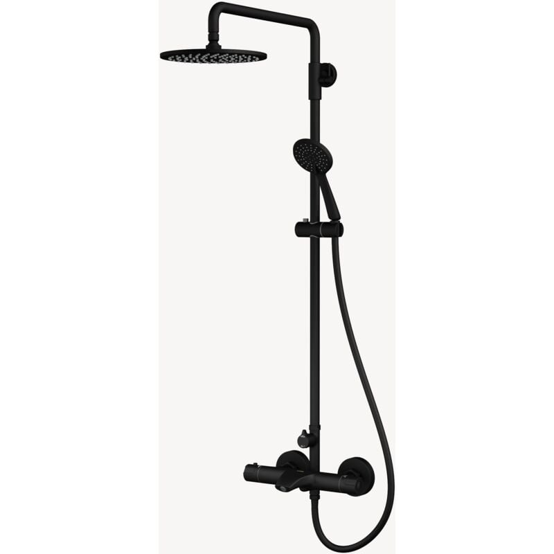 Kroos Colonne de douche thermostatique noir mat avec bain verseur en laiton