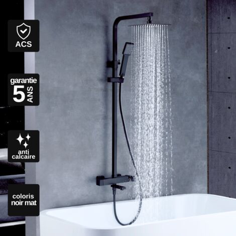 Colonne de douche thermostatique noir mat – Corps en laiton – Flexible 150 cm – Débit 12 l/min – Mitigeur monocommande – Imex Products