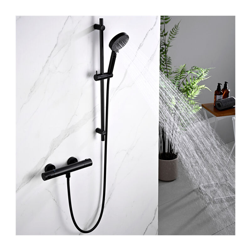 Colonne de Douche Thermostatique Mitigeur de Douche Noir avec Douchette 3 Jets et Barre de Douche Ensemble de Douche Moderne - Detbom