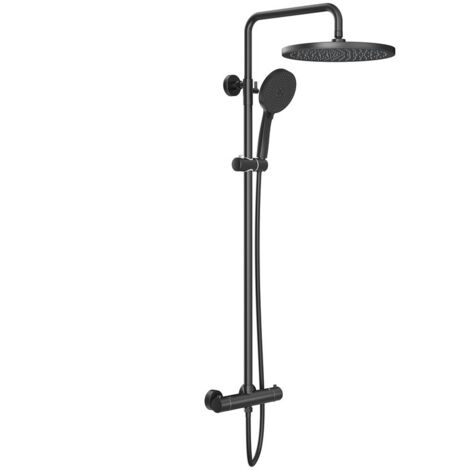 Colonne de douche thermostatique noire – Douche de tête ronde 30 x 30 cm en ABS – Thermostat sécurité 38℃ – Installation facile
