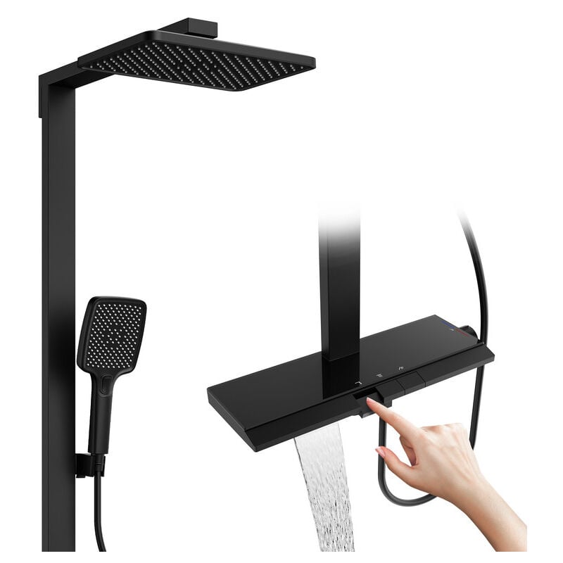 Colonne de Douche Thermostatique Ohpa Avec Plaque Thermostatique de 4014 cm,Ensemble thermostatique,Anti-Brûlure,Noir,Système de douche,douchette à