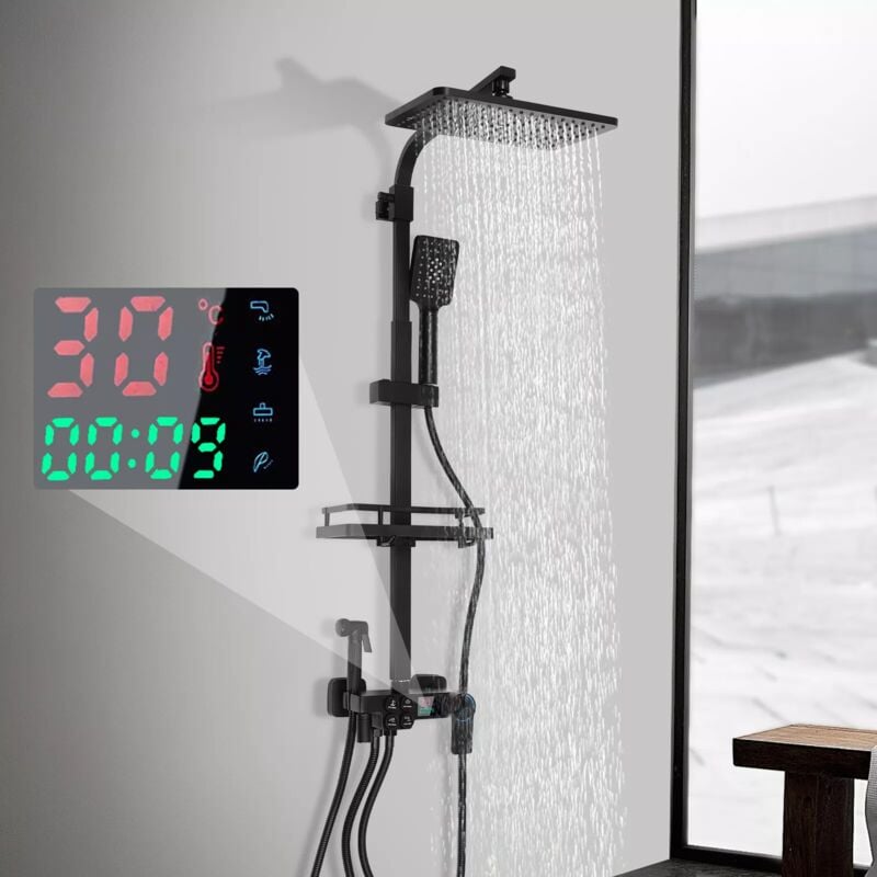 Colonne de douche Thermostatique, Panneau de douche douche à effet pluie Ensemble de douche de Massage robinet de douche avec système de douche à main