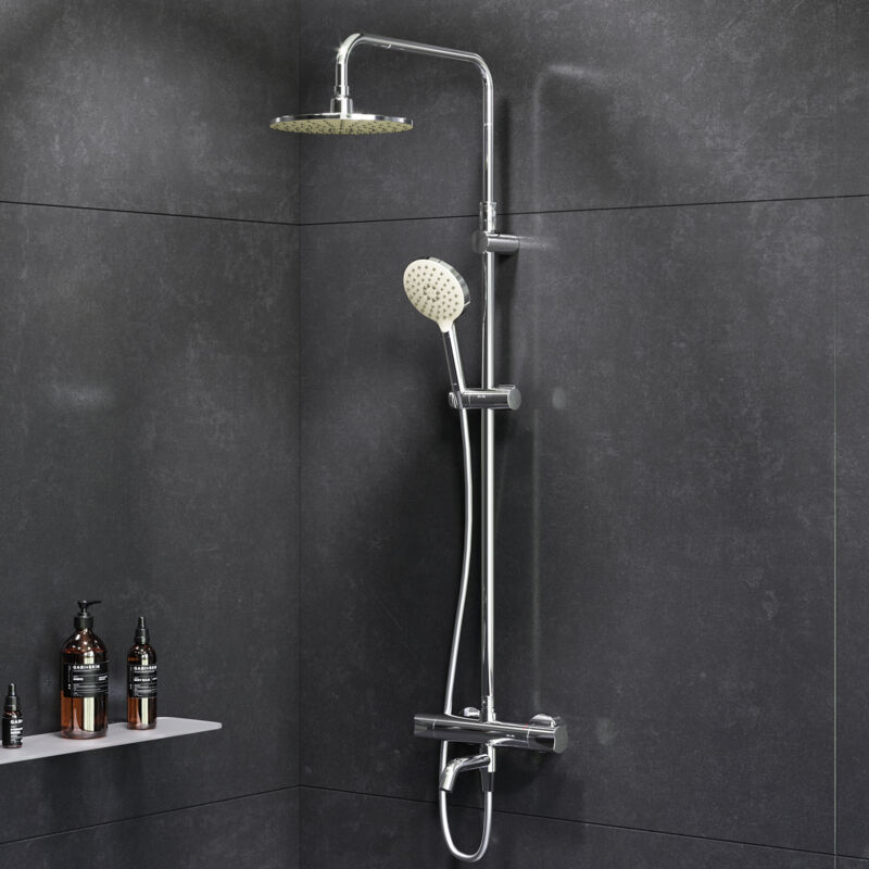 Colone de Douche Thermostatique 38℃ avec Mitigeur Chrome Douche Set Robinet Baignore Thermostatique Système de douche Réglable en Hauteur - Am.pm