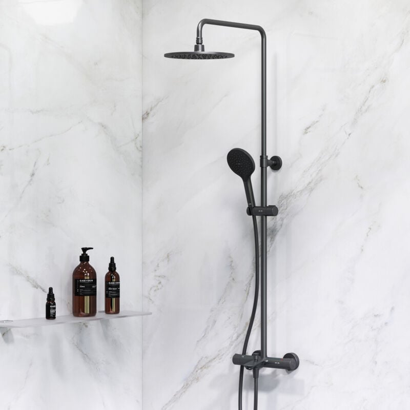 Colone de Douche Thermostatique 38℃ avec Mitigeur Noir Douche Set Robinet Baignore Thermostatique Système de douche Réglable en Hauteur - Am.pm