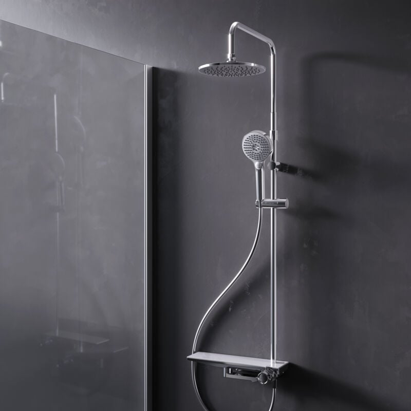Colone de Douche Thermostatique 38℃ avec Mitigeur Chrome Douche Set Robinet Baignore Thermostatique Système de douche Réglable en Hauteur - Am.pm