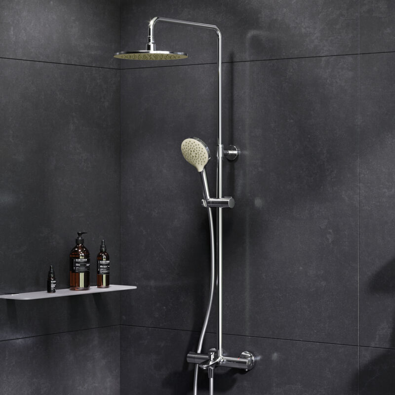 Colone de Douche Thermostatique 38℃ avec Mitigeur Chrome Douche Set Robinet Baignore Thermostatique Système de douche Réglable en Hauteur - Am.pm