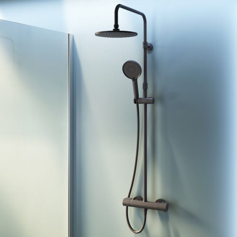 AM.PM Colone de Douche Thermostatique 38℃ avec Mitigeur Noir Douche Set Robinet Baignore Thermostatique Système de douche Réglable en Hauteur