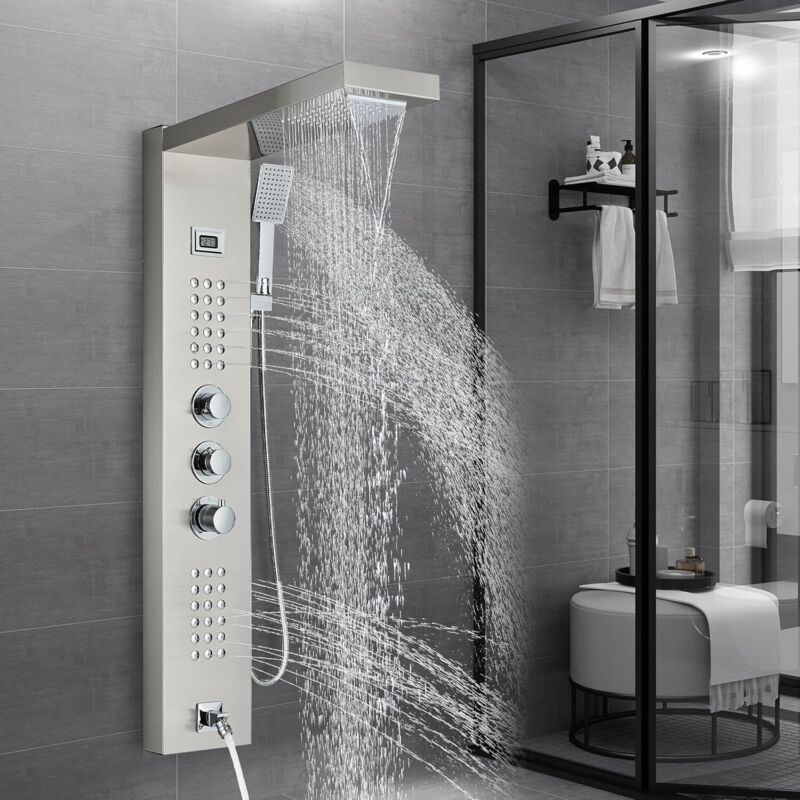 Colonne de Douche Thermostatique Système de douche Colonne de Douche Hydromassage avec Affichage Température d'Eau Panneau Douche Système Douchette à