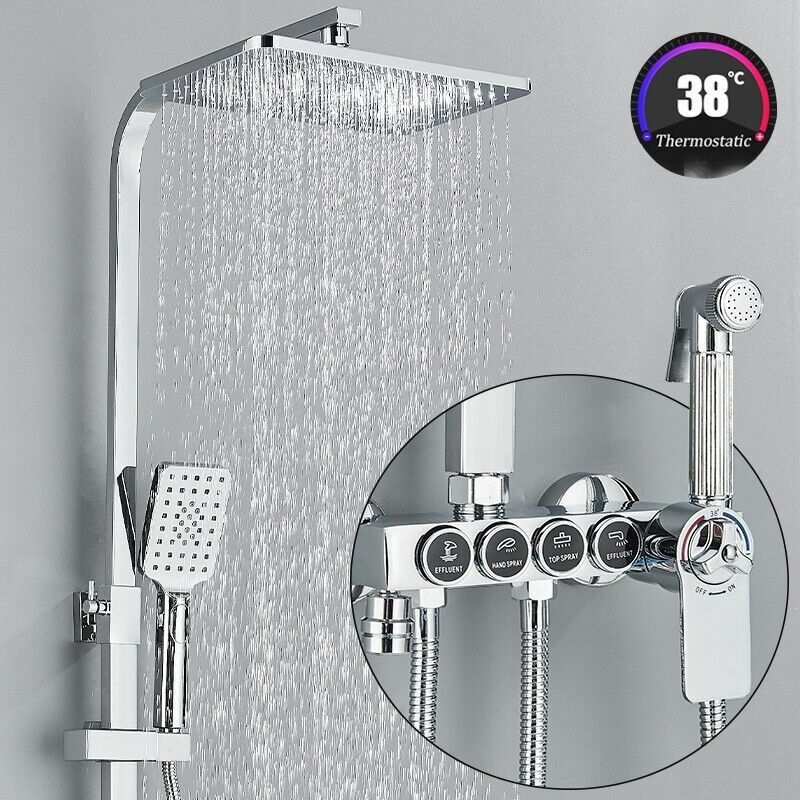 Zamery - Colonne de Douche Thermostatique Système de Douche Montage Mural Ensemble de Douche avec 29cm 19cm Tête de Douche, étagère,3 modes Douchette
