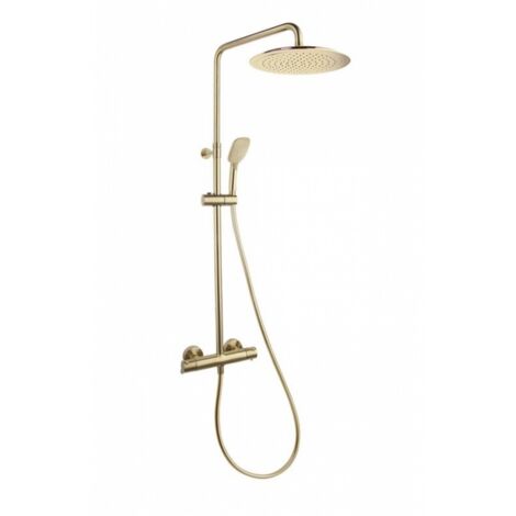 Colonne de douche thermostatique télescopique Ø300 mm – Finition or brossé – Douchette ABS à 3 jets – Flexible anti-torsion 1,75 m – Ramon Soler - RP300OC