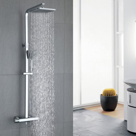 Colonne de Douche Thermostatique UBEEGOL - Corps en Laiton - Hauteur Réglable 818-1214mm - Système de Douche Chrome