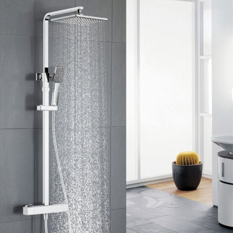 Colonne de Douche Thermostatique UBEEGOL - Corps en Laiton - Hauteur Réglable 855-1105mm - Système de Douche Chrome