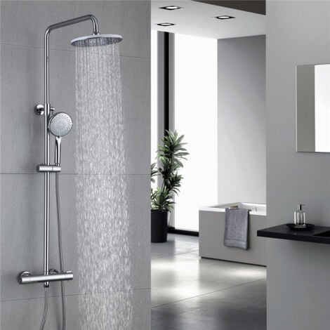 Colonne de Douche Thermostatique UBEEGOL - Ensemble de Douche Chromé - Système de Douche Mitigeur en Laiton - Kit de Douche Réglable