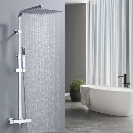 Colonne de Douche Thermostatique  UBEEGOL - Noir - Set de Douche pour Salle de Bain  -Pas Besoin de Forage Secondaire - Hauteur Réglable - Mitigeur en Laiton Durable
