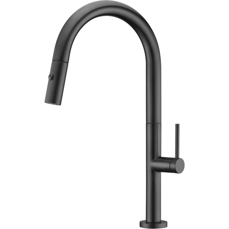 Mice - Robinet de cuisine avec douchette - évier monocommande extractible Série Samoa Noir Mat GCE017/NG