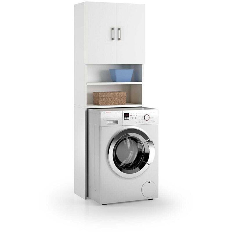 Colonne De Lavage Blanche Au-Dessus De La Machine à Laver Avec Armoire