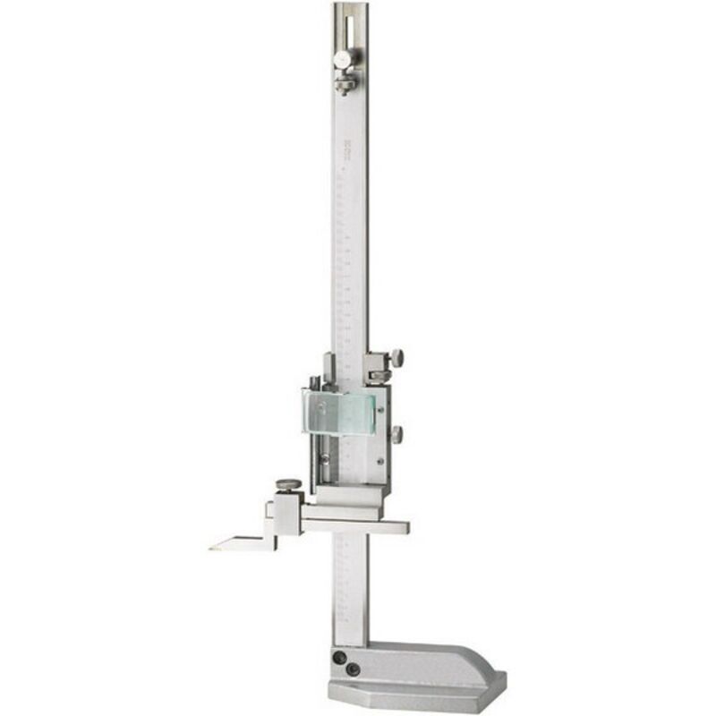Colonne de mesure et trusquin avec loupe de lecture et réglage fin, Plage de mesure : 300 mm, Vernier 1/50 (0,02) mm, Dimensions du pied 125 x 85 mm