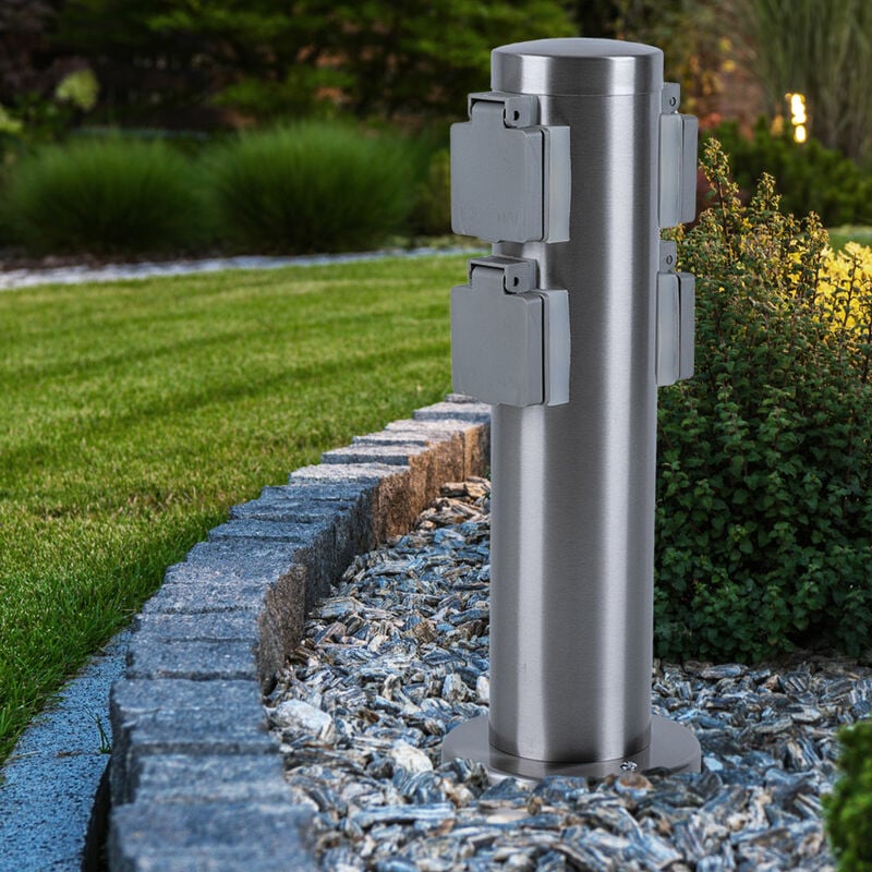 Colonne de prise extérieure 4x prises avec couvercle à charnière prise de distribution 4 voies en acier inoxydable, protection IP44 classe 1,
