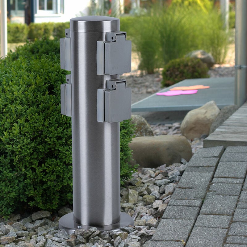 Colonne de prise extérieure 4x prises avec couvercle à charnière prise de distribution 4 voies en acier inoxydable, protection IP44 classe 1,