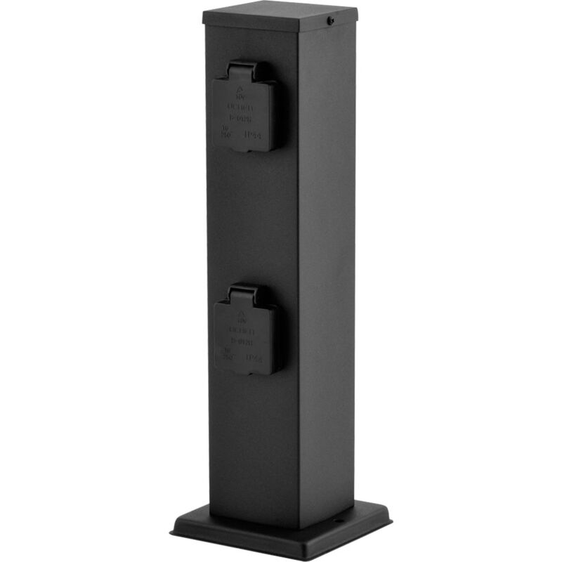 Colonne de prise Prise de jardin extérieure 4 voies pour la zone extérieure Colonne de puissance, distributeur en acier inoxydable noir, LxH 12,5x39